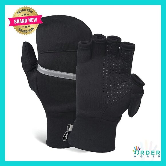 Accessories - Convertible Running Mittens Reflective Accents Flip Top Magnetic Thumb Flap